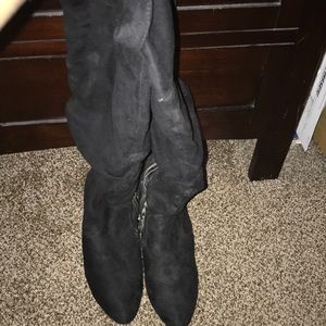 Women’s black suede high heel boots